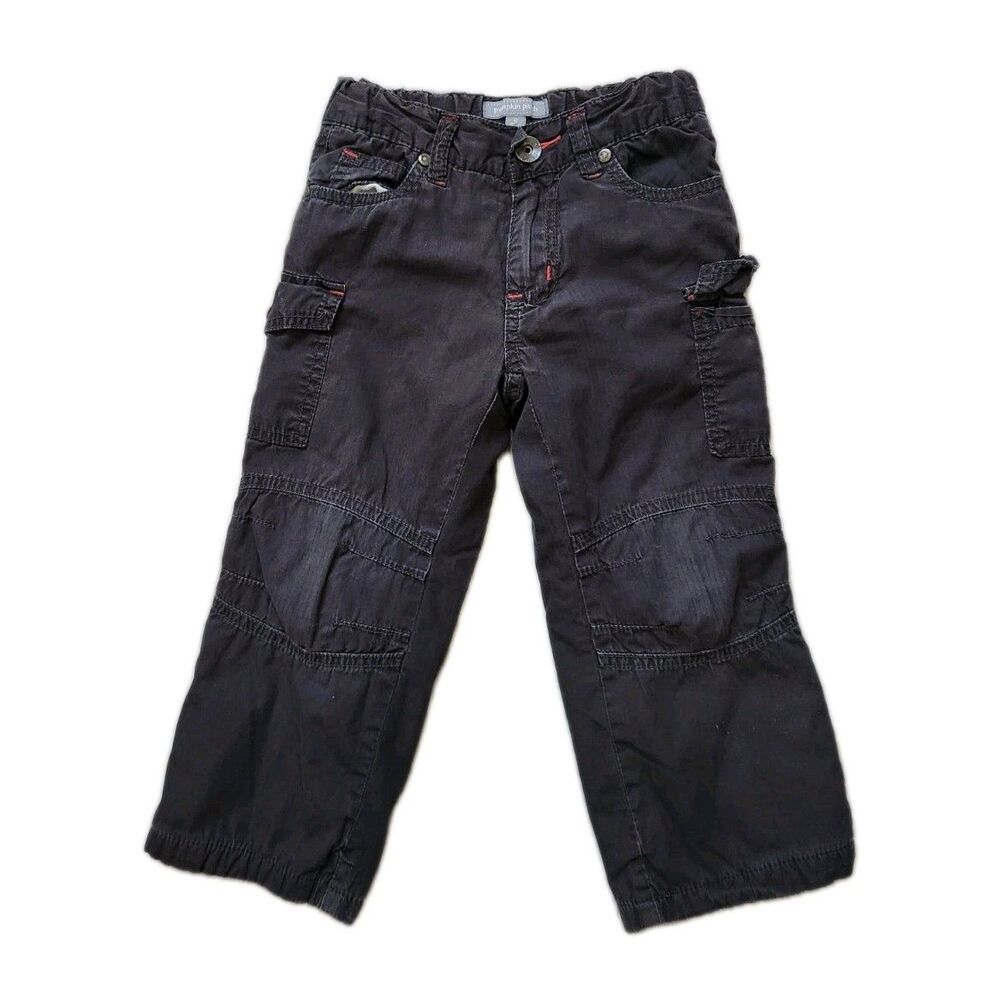 Pumpkin Patch Toddler Cargo Pants 2T Gray Elastic Waist Fleece Lined Adjustable